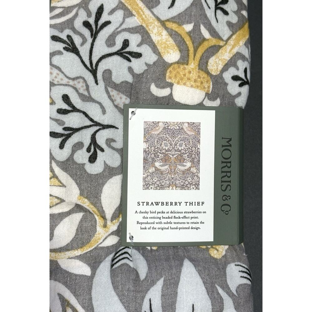William Morris & Co Strawberry Thief Throw Blanket Cotton Gauze Fleece Grey NWT - Picture 3 of 13